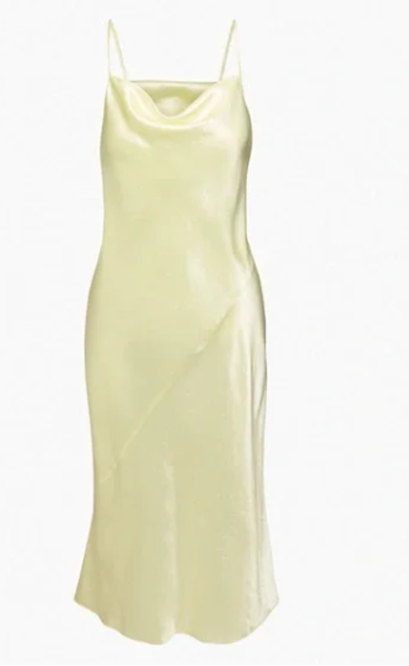 NWT Babaton Women's De Niro Cowl Neck Midi Dress Sleeveless Chamomile Yellow L